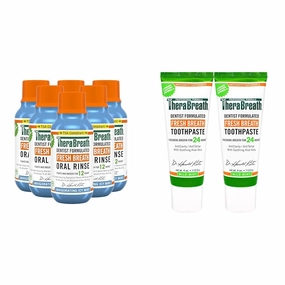 TheraBreath Dentist Formulated ICY Mint Oral Rinse (Pack of 6) and Mild Mint Toothpaste (Pack of 2) Bundle