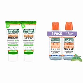 TheraBreath Dentist Formulated Toothpaste 4 Ounce (Pack of 2) and Whitening Mouthwash 16 Fl Oz (2-Pack) Bundle