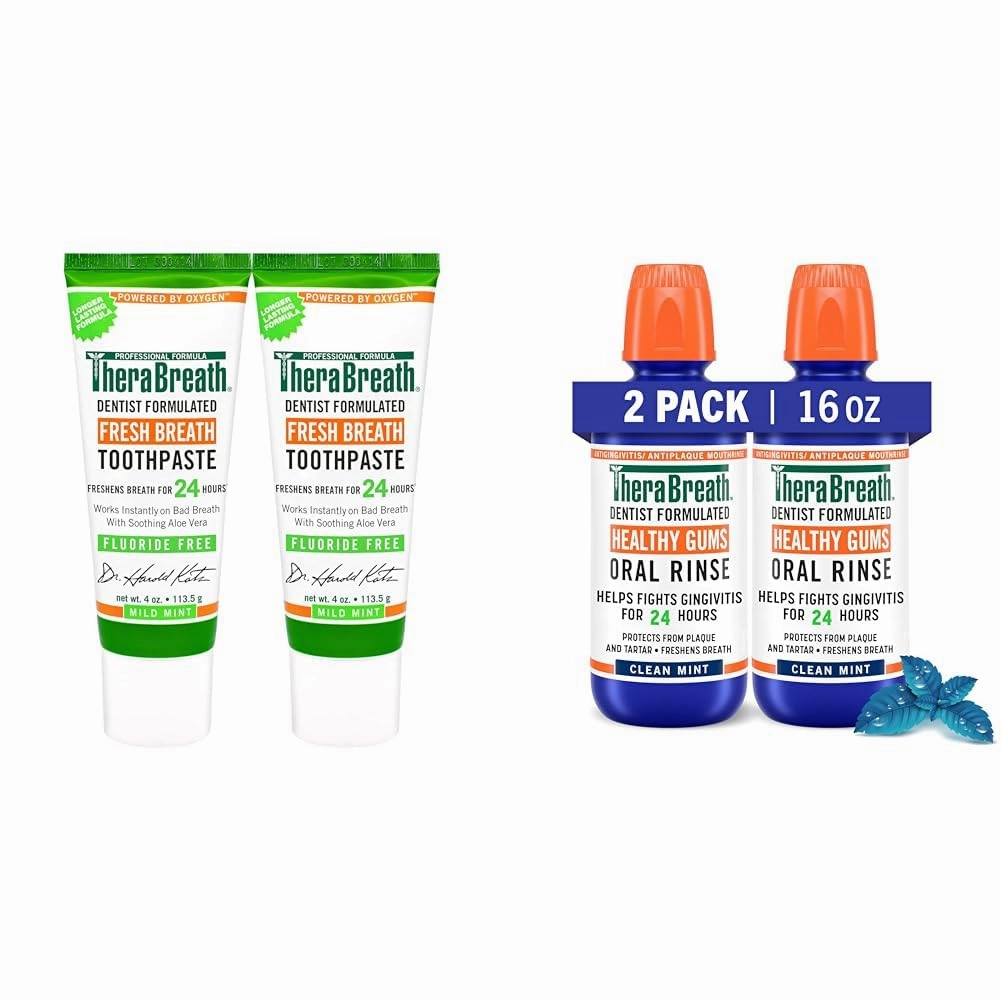TheraBreath Dentist Formulated Toothpaste (4 Oz, Pack of 2) and Antigingivitis Mouthwash (16 Fl Oz, 2-Pack) Bundle