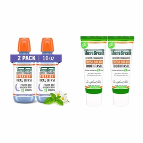 TheraBreath Overnight Mouthwash Pack of 2 and Toothpaste Pack of 2, Chamomile Mint Flavor, Dentist Formulated, Fights Bad Breath and Cavities