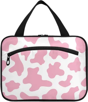 Toiletry Bag for Travel, Abstract Pink Cow Texture Makeup Bag Large Cosmetic Bag Organizer with Hanging Hook for Women Men