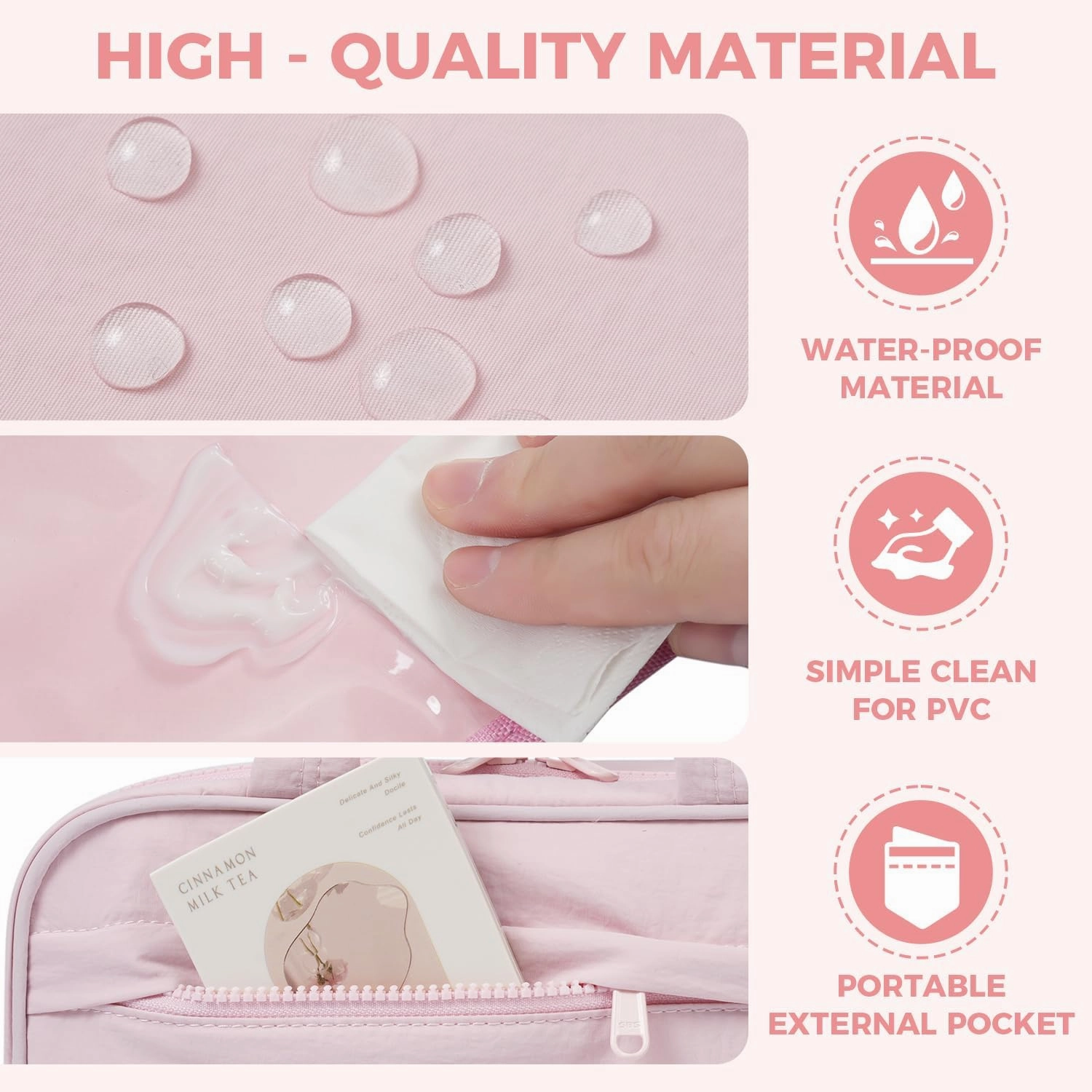 Toiletry Bag For women,Portable Hanging Organizer,4 Leakproof Compartment for full-sized Conditioner, Brushes Set, Makeup Accessories,Visible and easy to access.L-light pink