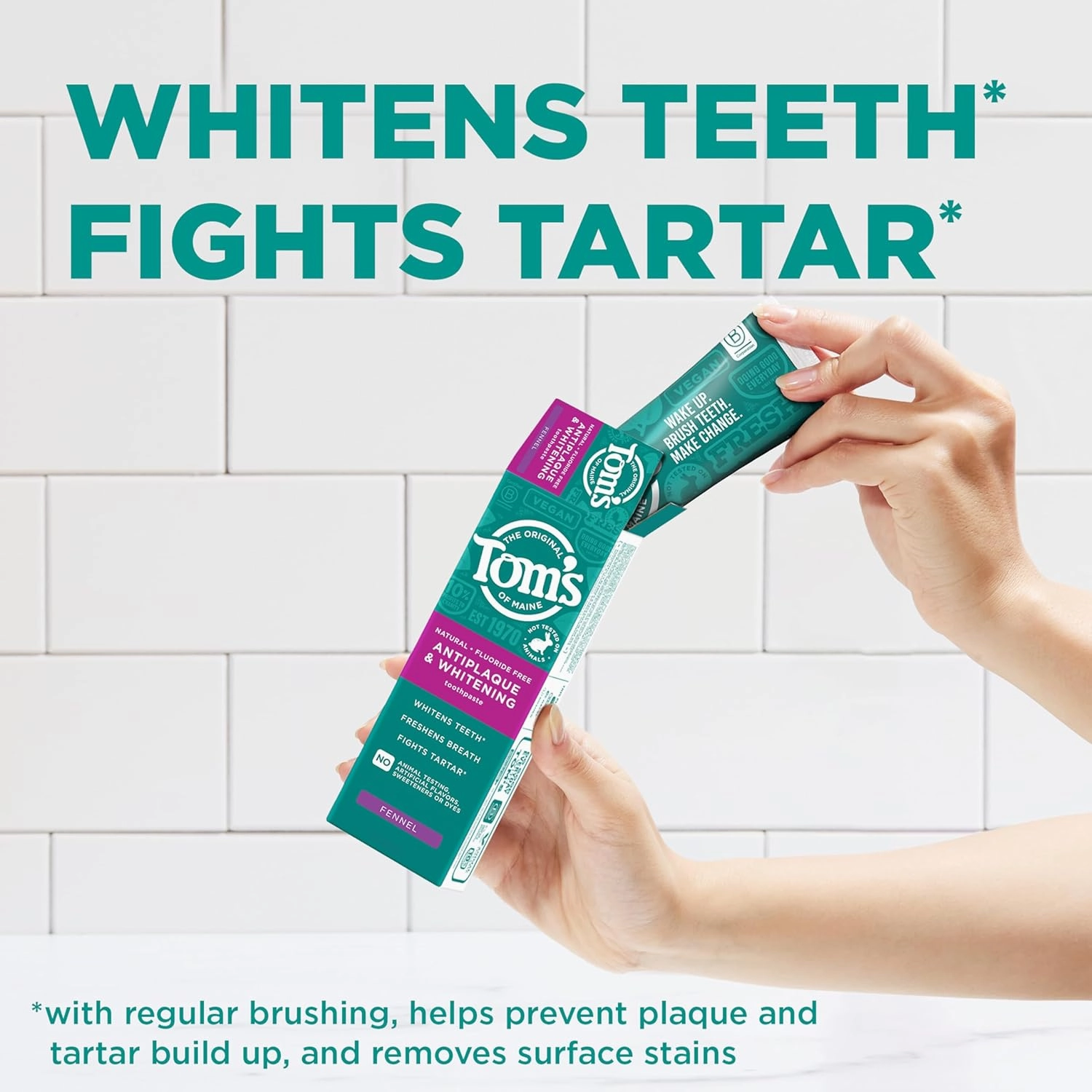 Tom's of Maine Antiplaque and Whitening Toothpaste, Fluoride Free, Fennel, 3 Pack, 4.5 Oz