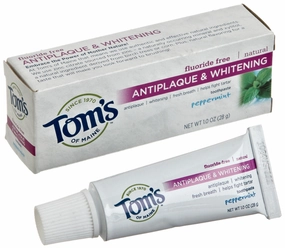 Tom's of Maine, Fluoride Free Antiplaque & Whitening Toothpaste - Peppermint, 1 Ounce