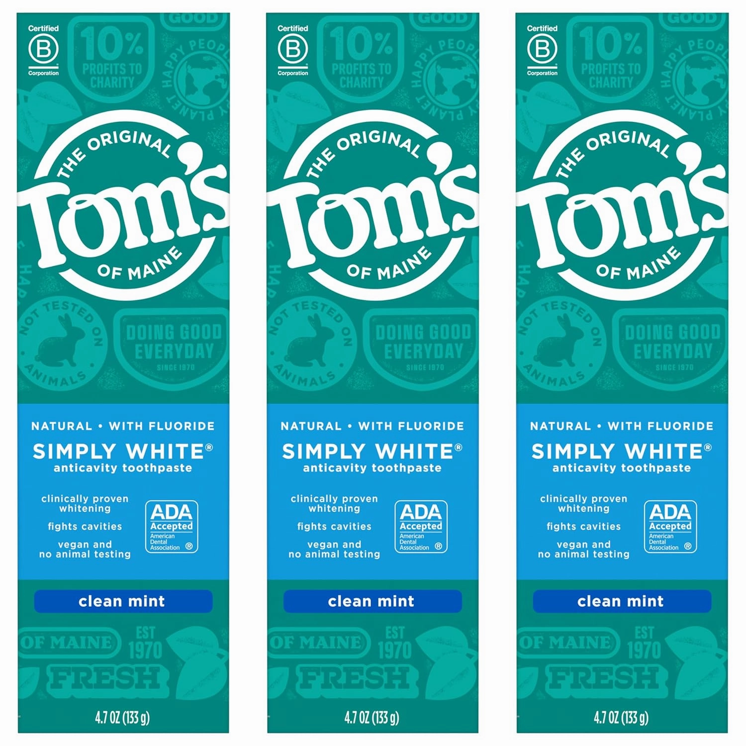Tom's of Maine Simply White Toothpaste, Clean Mint, 4.7 oz. 3-Pack (Packaging May Vary)
