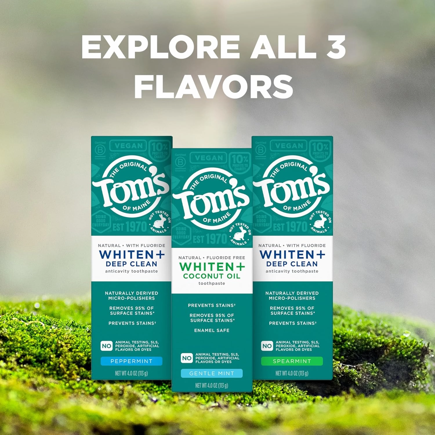 Tom's of Maine Whiten Plus Deep Clean Whitening Toothpaste, Natural Whitening Toothpaste with Plant-Based Cleansers, Enamel Safe, Whitens Without Causing Sensitivity, Spearmint, 4.0 Oz (Pack of 3)
