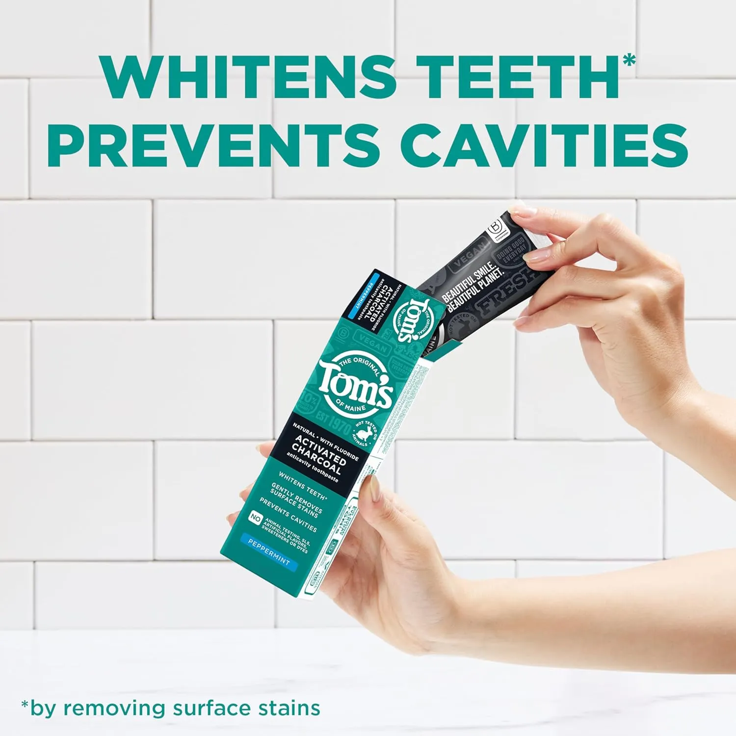 Tom's of Maine Activated Charcoal Whitening Toothpaste with Fluoride, Peppermint, 4.7 oz. 3-Pack (Packaging May Vary)