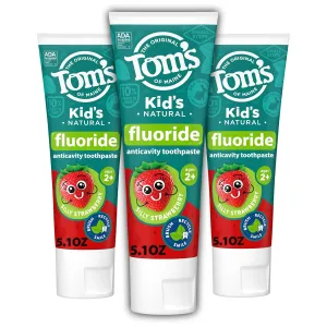 Tom's of Maine ADA Approved Fluoride Kids Toothpaste, Natural Toothpaste, Dye Free, No Artificial Preservatives, Silly Strawberry, 5.1 oz. 3-Pack (Packaging May Vary)