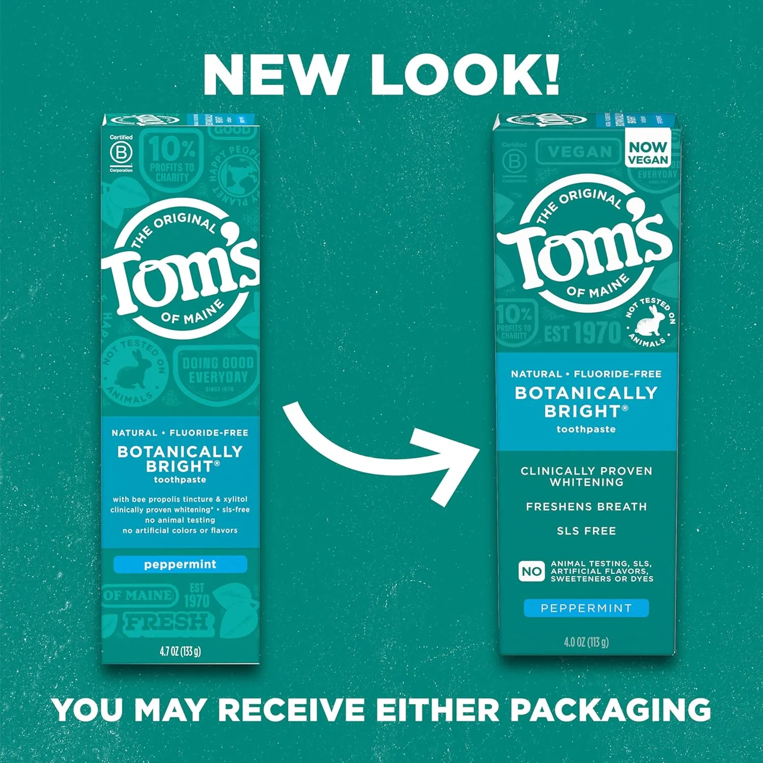Tom's of Maine Botanically Bright Natural Whitening Toothpaste, Fluoride Free and SLS Free, Vegan, Peppermint, 3 Pack, 4.0 Oz