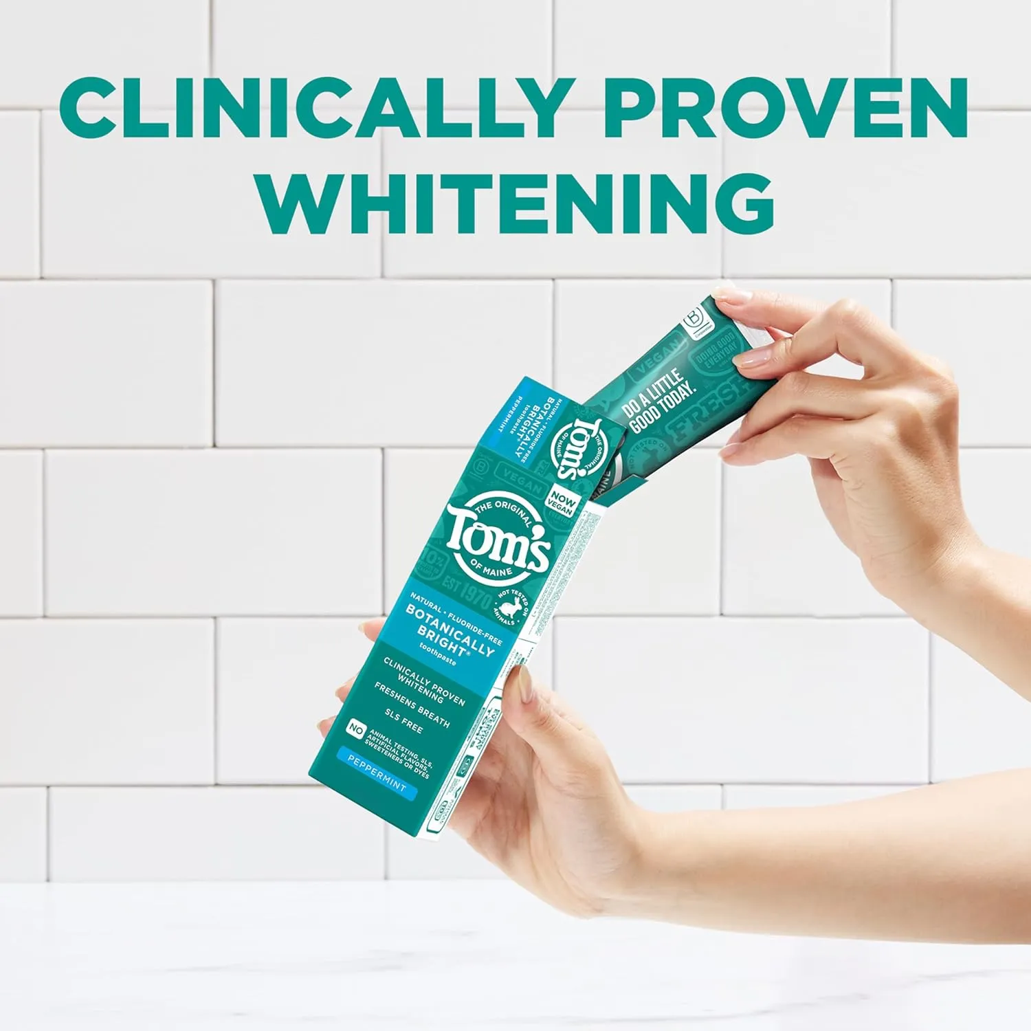 Tom's of Maine Botanically Bright Natural Whitening Toothpaste, Fluoride Free and SLS Free, Vegan, Peppermint, 3 Pack, 4.0 Oz