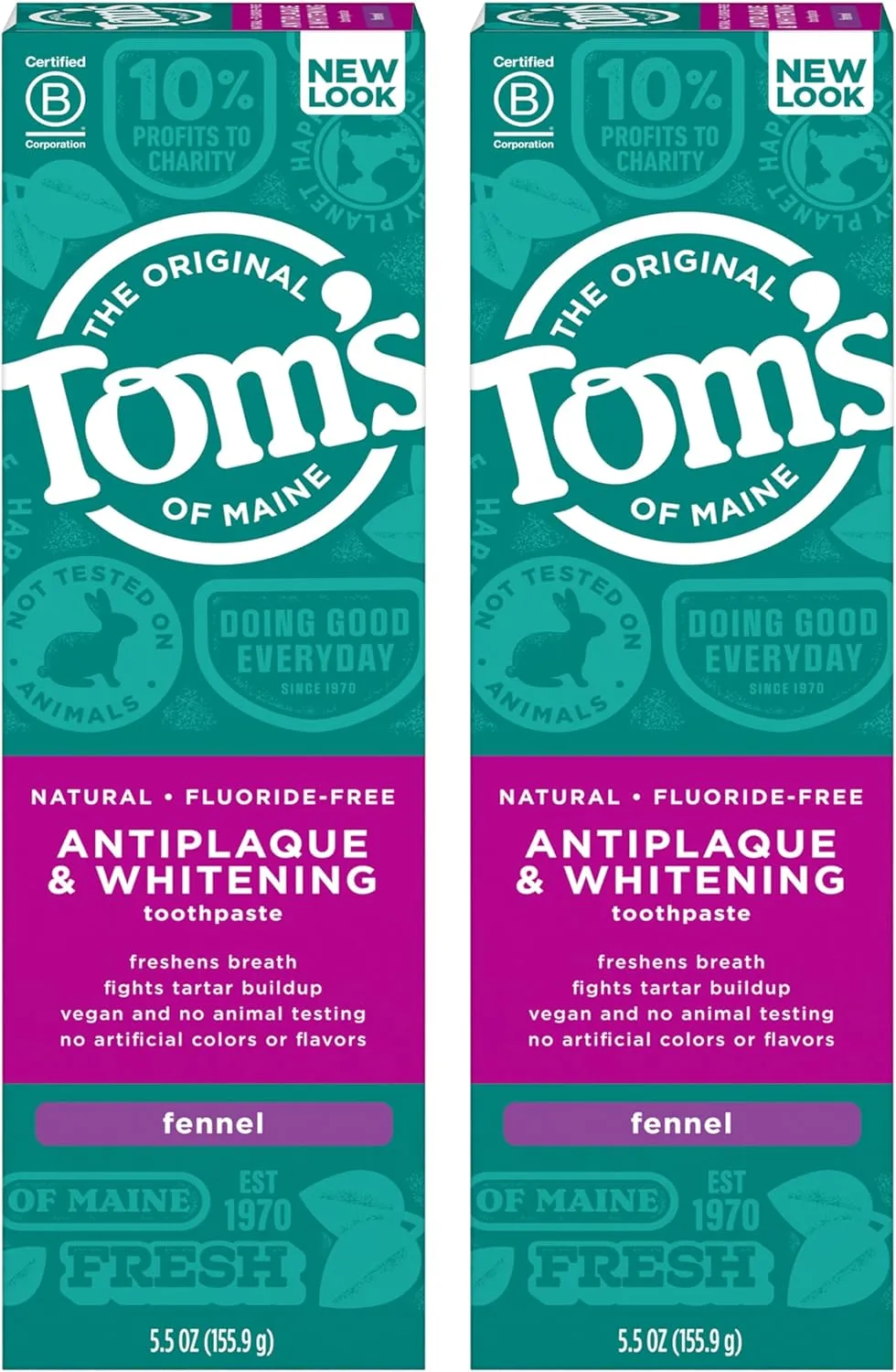 Tom's of Maine Fluoride-Free Antiplaque & Whitening Natural Toothpaste, Fennel, 5.5 oz. 2-Pack