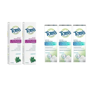 Tom's of Maine Fluoride-Free Antiplaque & Whitening Toothpaste - Natural Rapid Relief Sensitive Toothpaste