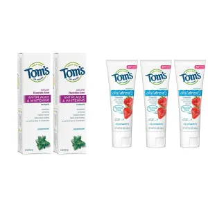 Tom's of Maine Fluoride-Free Antiplaque & Whitening Toothpaste with Tom's of Maine Fluoride-Free Children's Toothpaste, Kids Toothpaste, Natural Toothpaste, Silly Straw