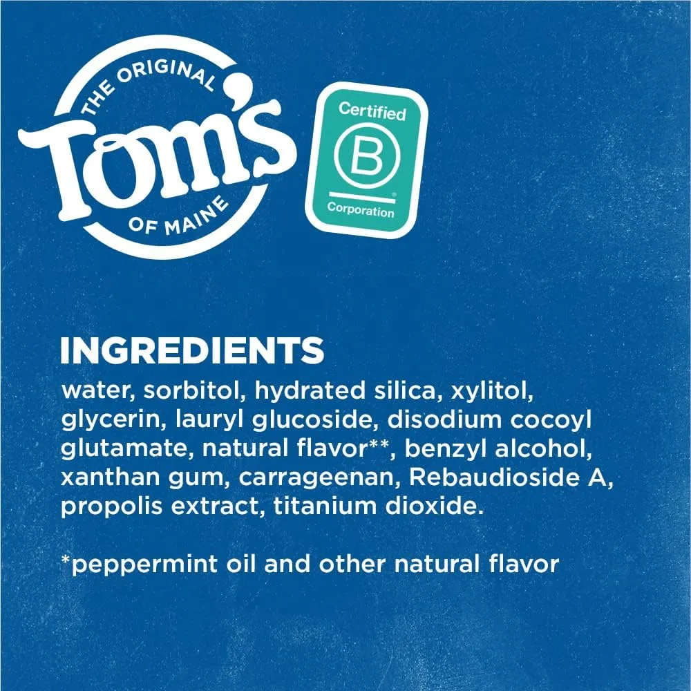 Tom's of Maine Natural Fluoride-Free SLS-Free Botanically Bright Toothpaste, Peppermint, 4.7 oz. (Packaging May Vary)