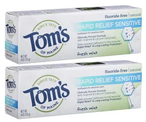 Tom's of Maine Natural Rapid Relief Sensitive Toothpaste, Fresh Mint, 4 Ounce, 2-Pack