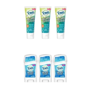 Tom's of Maine Natural Tween Deodorant and Variety: Aluminum-Free Cool! Natural for Tweens, Freestyle, 1.6 oz. 3-Pack & ADA Approved Wicked Cool! Natural Fluoride Toothpaste, Mild Mint, 5.1 oz.