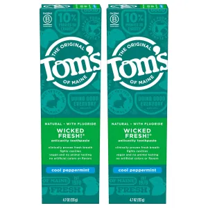 Tom's of Maine Natural Wicked Fresh! Fluoride Toothpaste, Cool Peppermint, 4.7 oz. 2-Pack