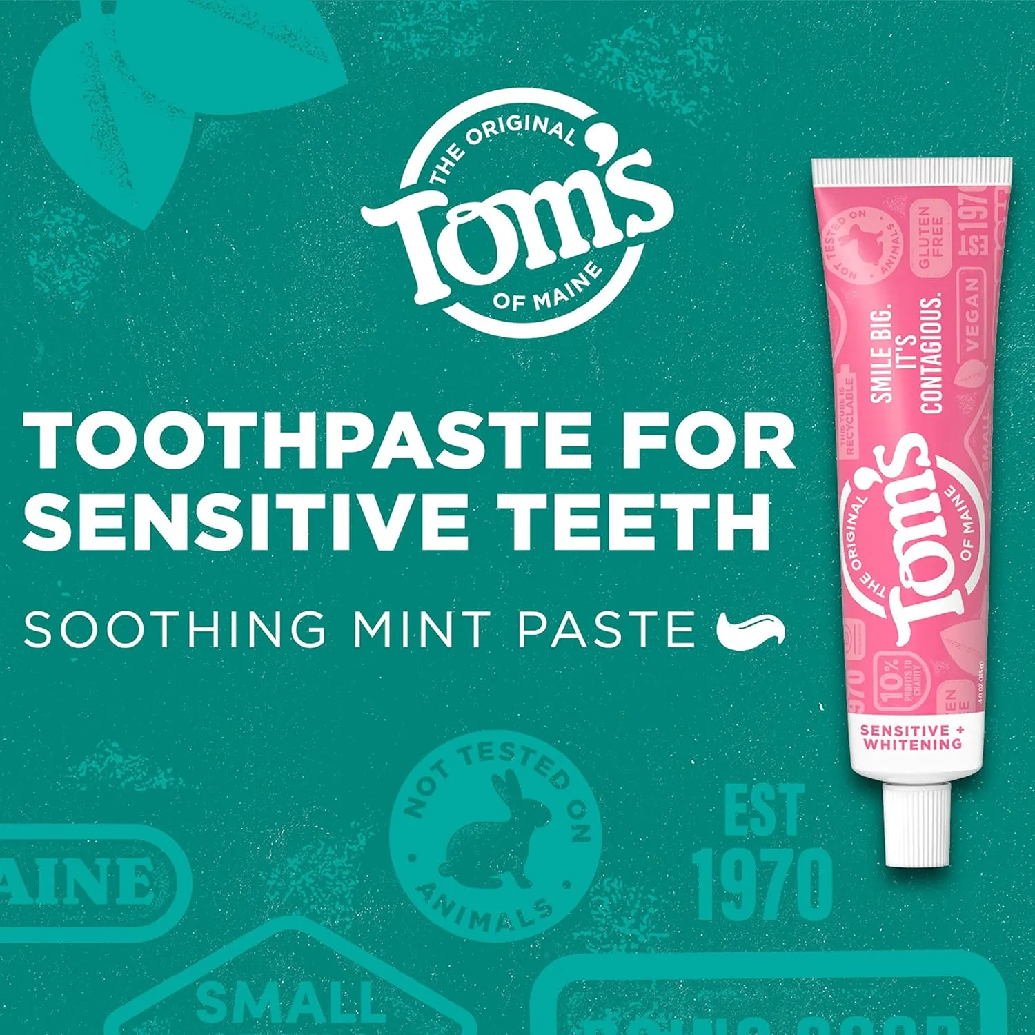 Tom's of Maine Sensitive   Whitening Fluoride Free Toothpaste,Soothing Mint 4.0 oz 3-Pack