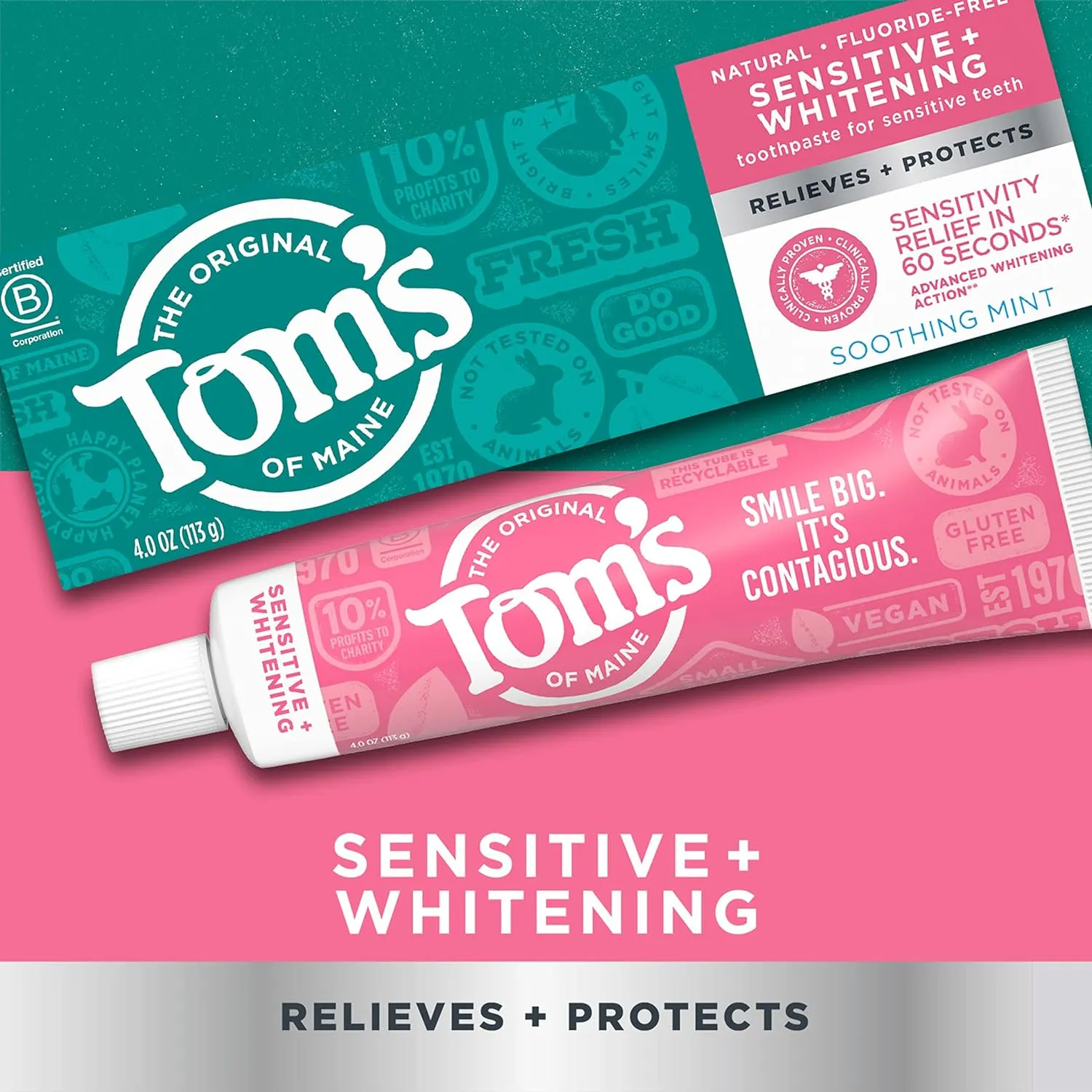 Tom's of Maine Sensitive   Whitening Fluoride Free Toothpaste,Soothing Mint 4.0 oz 3-Pack