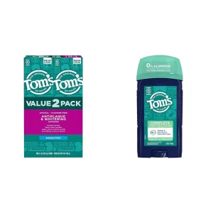 Tom's of Maine Toothpaste & Deodorant Bundle - Fluoride-Free Antiplaque & Whitening Toothpaste 2-Pack, Eucalyptus & Sandalwood Deodorant