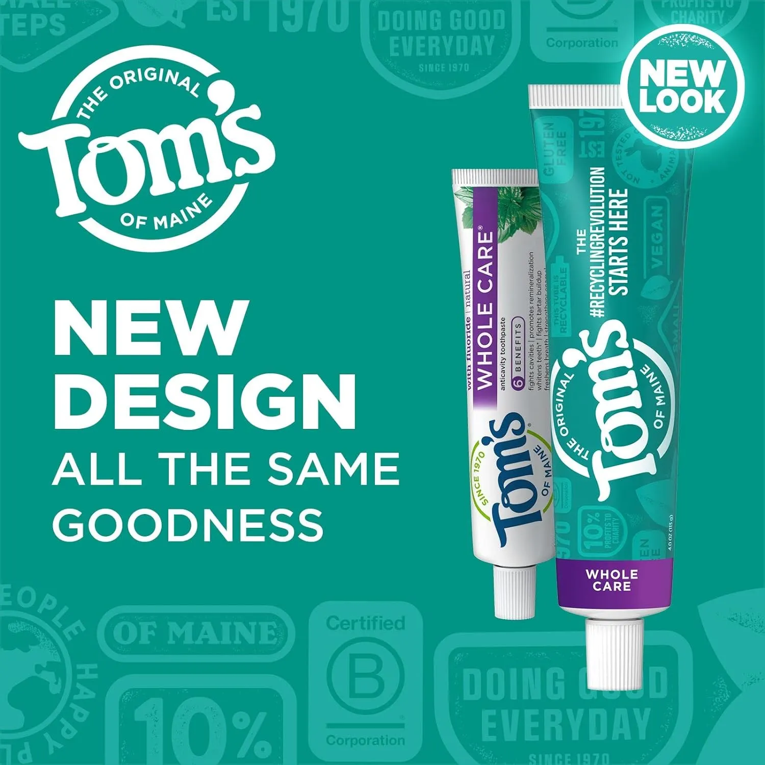 Tom's of Maine Whole Care Natural Toothpaste with Fluoride, Peppermint, 4 oz. 3-Pack (Packaging May Vary)