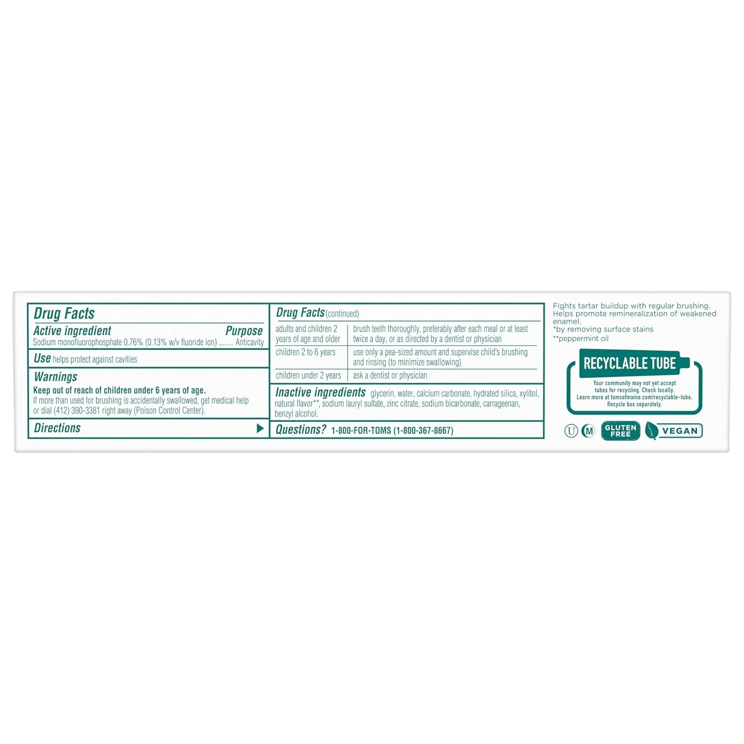 Tom's of Maine Whole Care Natural Toothpaste with Fluoride, Peppermint, 4 oz. 3-Pack (Packaging May Vary)