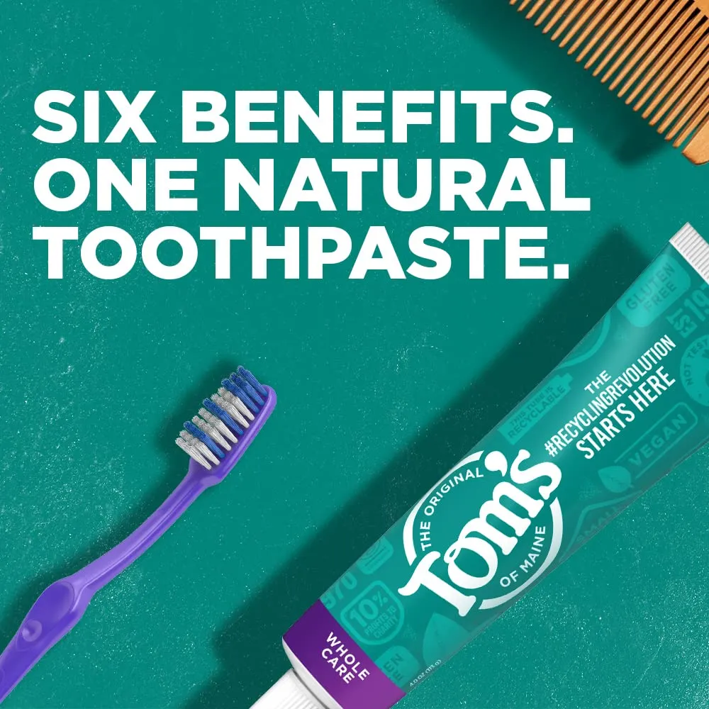 Tom's of Maine Whole Care Natural Toothpaste with Fluoride, Peppermint, 4 oz. 3-Pack (Packaging May Vary)