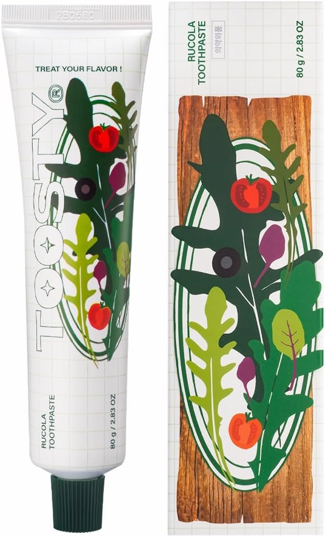 TOOSTY Rucola Toothpaste 80g ㅣ Natural Salad-Inspired Flavor ㅣ Herbal Gum Care ㅣ Tartar Control with TSPP ㅣ Vegan Certified ㅣ 14 Free Formula ㅣ Daily Fresh Oral Care