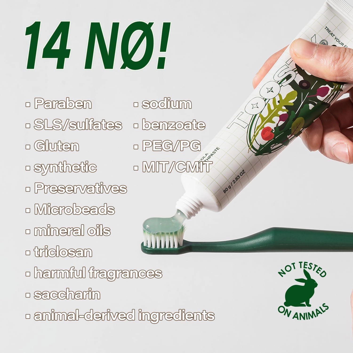 TOOSTY Rucola Toothpaste 80g ㅣ Natural Salad-Inspired Flavor ㅣ Herbal Gum Care ㅣ Tartar Control with TSPP ㅣ Vegan Certified ㅣ 14 Free Formula ㅣ Daily Fresh Oral Care