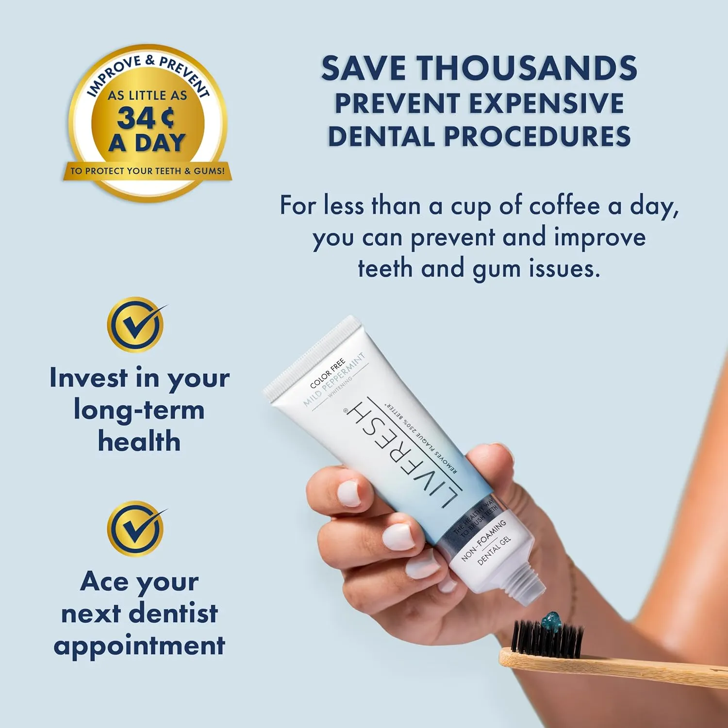 Toothpaste Gel, Clinically Proven to Remove Plaque 250% Better, Improves Gum Health 190% Better, Prevents & Reduces Tartar, Mild Peppermint
