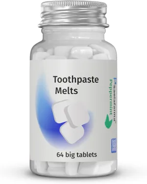 Toothpaste Melts, Natural Mint Flavor, Only Clean Ingredients, Natural Better Whitening Formula, Stain Fighting Bicarbonate-Earth Mineral-Calcium, 128 Toothpaste Tablets (2 Pack)