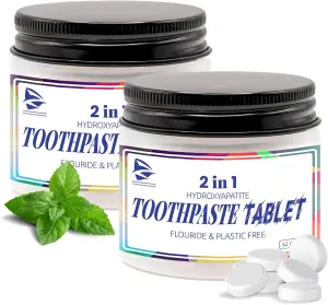 Toothpaste Tablets, Hydroxyapatite Chewable Toothpaste Tablets, Travel Mouthwash for Deep Cleaning, Fresh Breath, Enamel-Safe, Fluoride & Plastic Free (2)