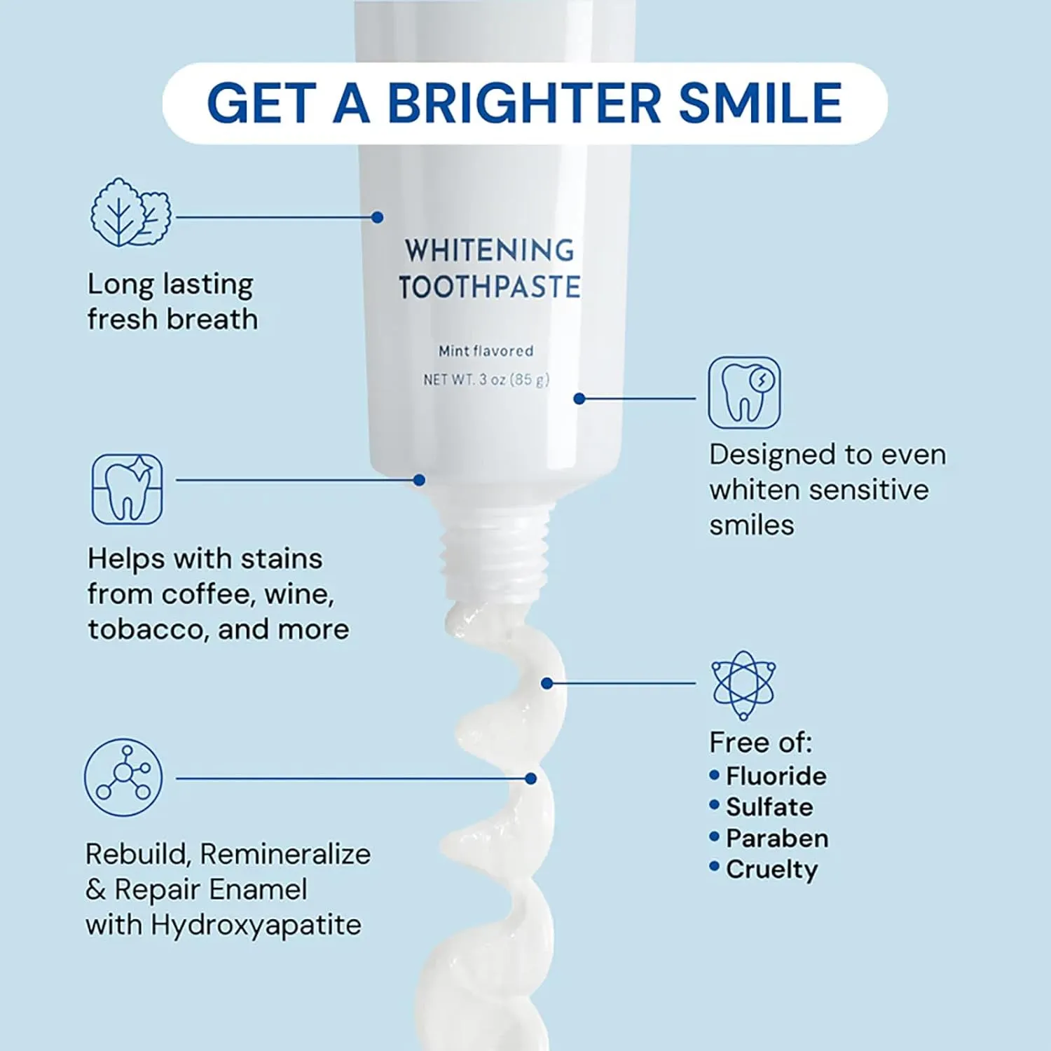 Toothpaste, Teeth Whitening, Yisao Toothpaste, Fluoride-Free Hydroxyapatite Teeth Whitening Toothpastes with Coconut Oil & Xylitol-Protect Gums&Freshen Breath (2)
