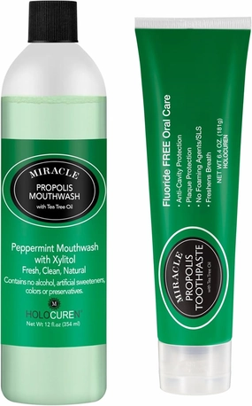 Toothpaste 6.4oz and Miracle Propolis Mouthwash, 12 oz with Tea Tree Oil