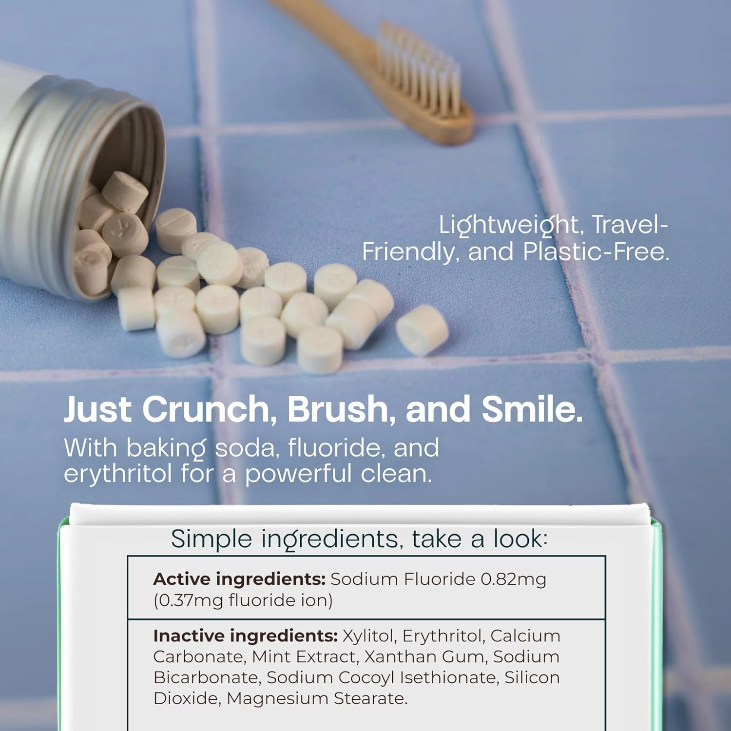 Toothpaste Tablets – Fluoride & Xylitol – Natural Whitening, Sensitivity Relief & Remineralization – Plastic-Free, Travel-Friendly Oral Care – 180 Count, Made in USA