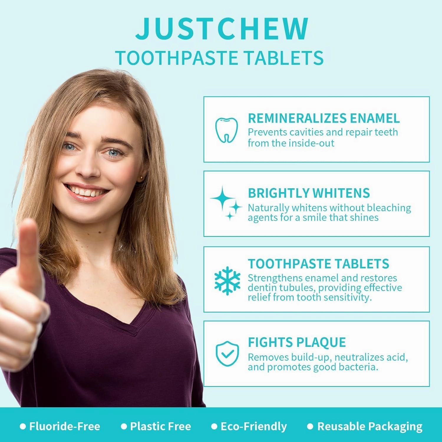 Toothpaste Tablets - Nano Hydroxyapatite,Fluoride & Plastic Free, Eco & Travel Friendly，Natural Whitening Toothpaste - Remineralize with NHA （2 Bottle / 2 Month-Coconut Mint）