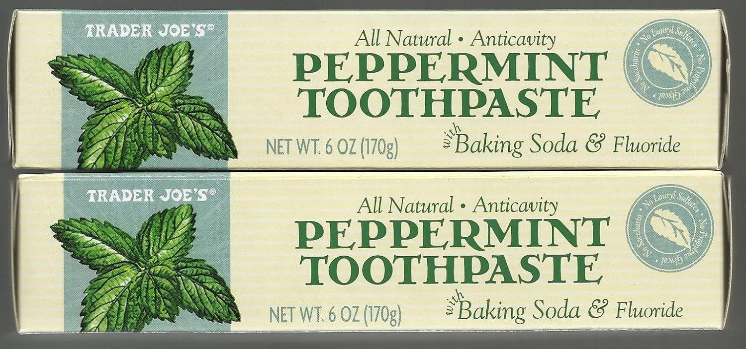 Trader Joe's All Natural Anticavity Peppermint Toothpaste with Baking Soda and Fluoride 6oz (Pack of 2)