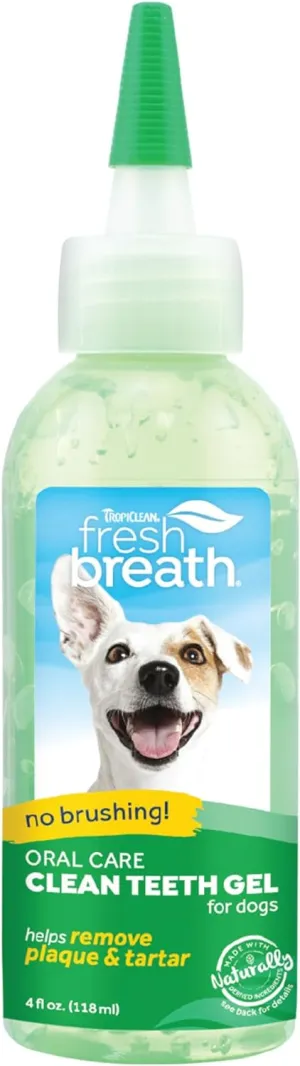 TropiClean Fresh Breath Dog Toothpaste for Teeth Cleaning, Breath Freshener, Easy to Use Plaque & Tartar Remover Gel, No Toothbrush Needed, 4oz.