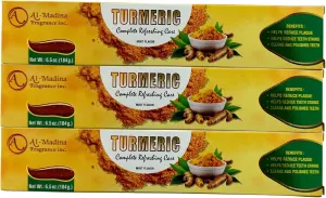 Turmeric Toothpaste with Saffron, Tea Tree, Aloe Vera and Ginger - Paraben Free & Refreshing Oral Care for Sensitive Teeth - Halal - Pack of 3