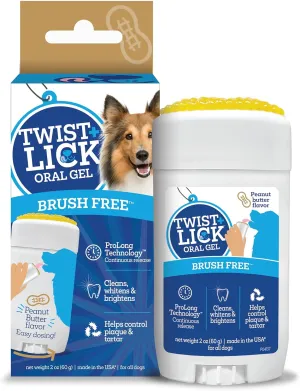 Twist and Lick Dental Gel for Dogs, Cleans Teeth and Freshens Breath for 24 Hours, Peanut Butter Flavor, 2 oz, 30 Day Supply