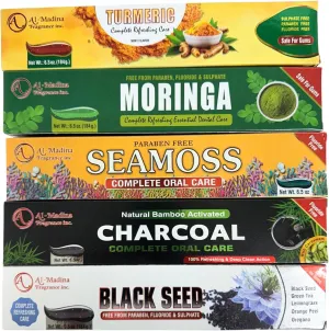 Ultimate Toothpaste Combo - Seamoss, Moringa, Charcoal, Black Seed & Turmeric Toothpaste - Oral Care for Sensitive Teeth - Paraben-Free - Refreshing Oral Care - Pack of 5
