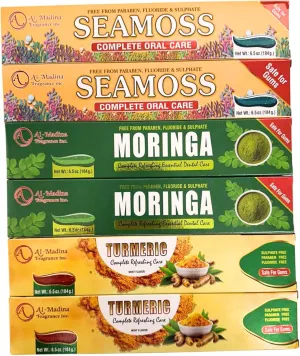 Ultimate Toothpaste Combo - Seamoss x2,Turmeric x2,Moringa x2 Toothpaste - Oral Care for Sensitive Teeth - Paraben-Free - Refreshing Oral Care - Pack of 6