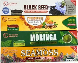 Ultimate Toothpaste Combo - Seamoss,Black Seed,Turmeric & Moringa Toothpaste - Oral Care for Sensitive Teeth - Paraben-Free,Flouride-Free-Sulphate-Free - Refreshing Oral Care - Pack of 4