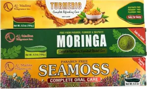 Ultimate Toothpaste Combo - Seamoss,Turmeric & MoringaToothpaste - Oral Care for Sensitive Teeth - Paraben-Free,Flouride-Free-Sulphate-Free - Refreshing Oral Care - Pack of 3