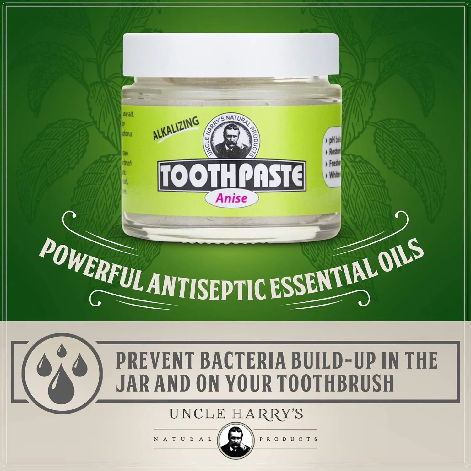 Uncle Harry's Fluoride Free Toothpaste - Anise (3 oz glass jar)