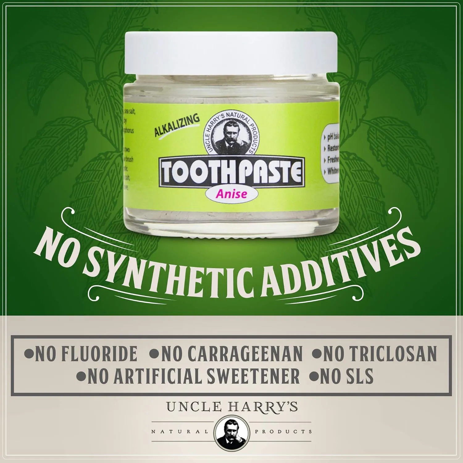 Uncle Harry's Fluoride Free Toothpaste - Anise (3 oz glass jar)
