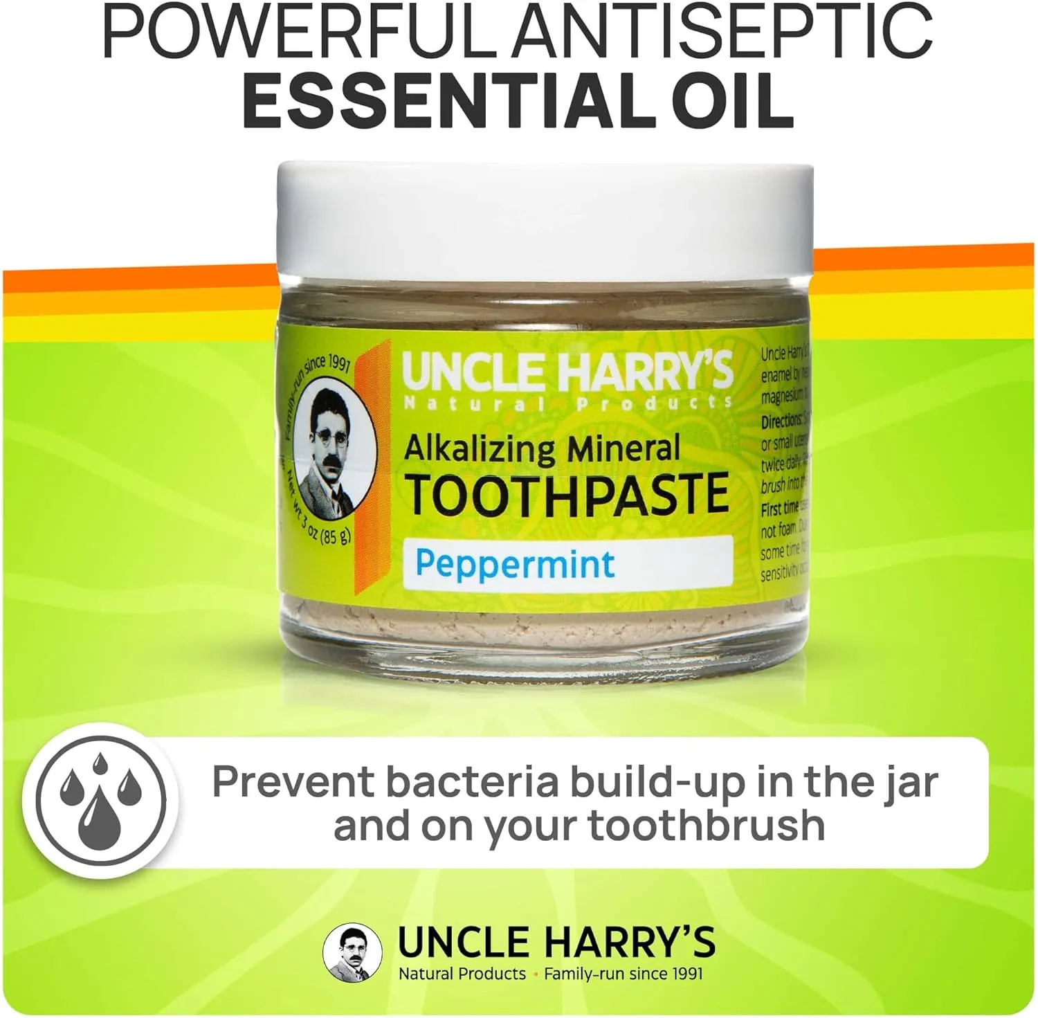 Uncle Harry's Natural & Fluoride-free Remineralizing Toothpaste - Freshens Breath & Strengthens Enamel - Peppermint, 3 Ounce (Pack of 1)