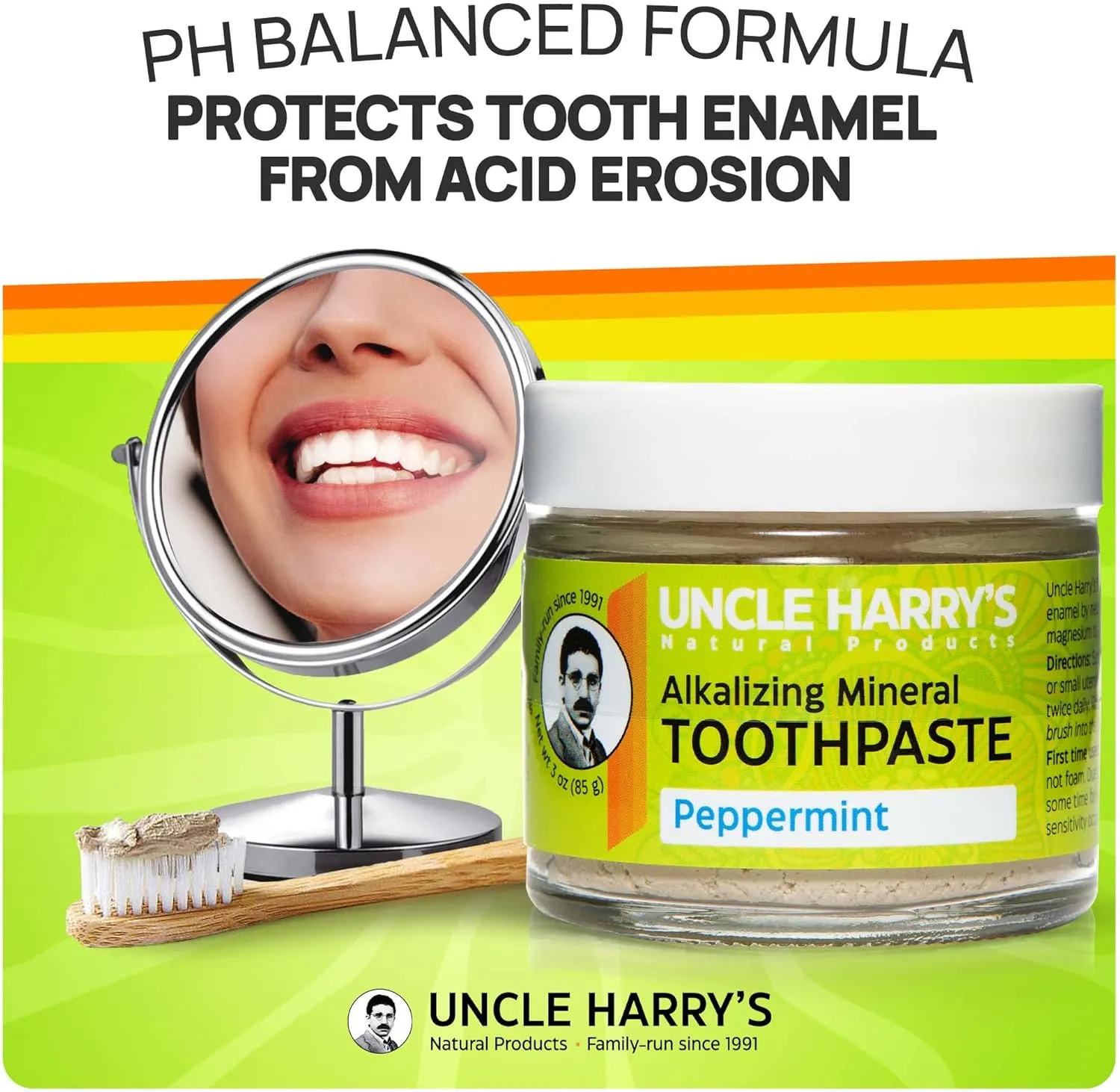 Uncle Harry's Natural & Fluoride-free Remineralizing Toothpaste - Freshens Breath & Strengthens Enamel - Peppermint, 3 Ounce (Pack of 1)