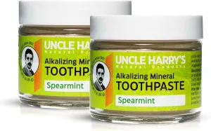 Uncle Harry's Natural & Fluoride-free Remineralizing Toothpaste - Freshens Breath & Strengthens Enamel - Spearmint (2 pack, 3 oz. jar)