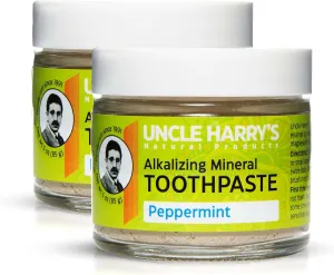 Uncle Harry's Peppermint Remineralizing Toothpaste | Natural Whitening, Freshens Breath & Promotes Enamel | Vegan Fluoride Free (2 Pack)